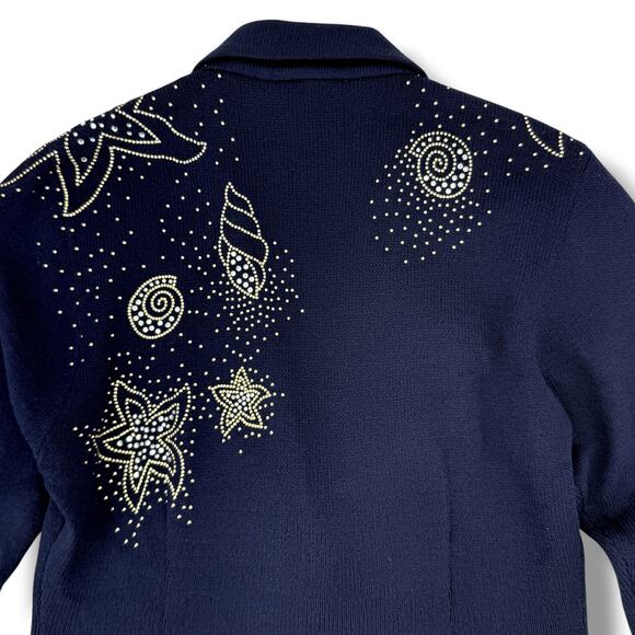 St John Santana Knit Sea Shell Starfish Rhinestone Embellished Blazer Sz Medium - Picture 10 of 12